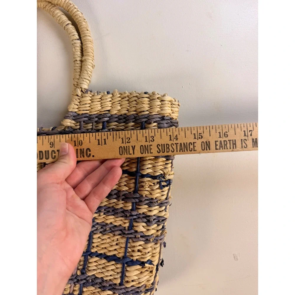 Faded Glory Woven Tote Bag Women Medium Tan Excellent Plaid Straw Corn Husk